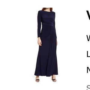 Vince Camuto long formal navy dress draped